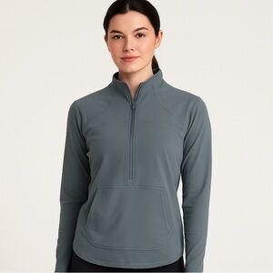 Zyia Active Gray Long Sleeve Womens Pullover Hoodie Jacket With Half-Zip Front